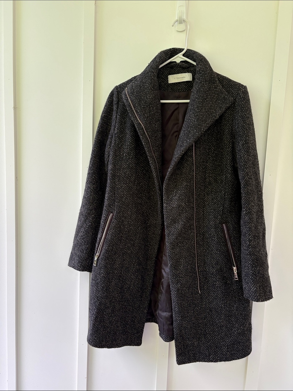 Tahari Dark Charcoal Wool-Blend Trench Coat